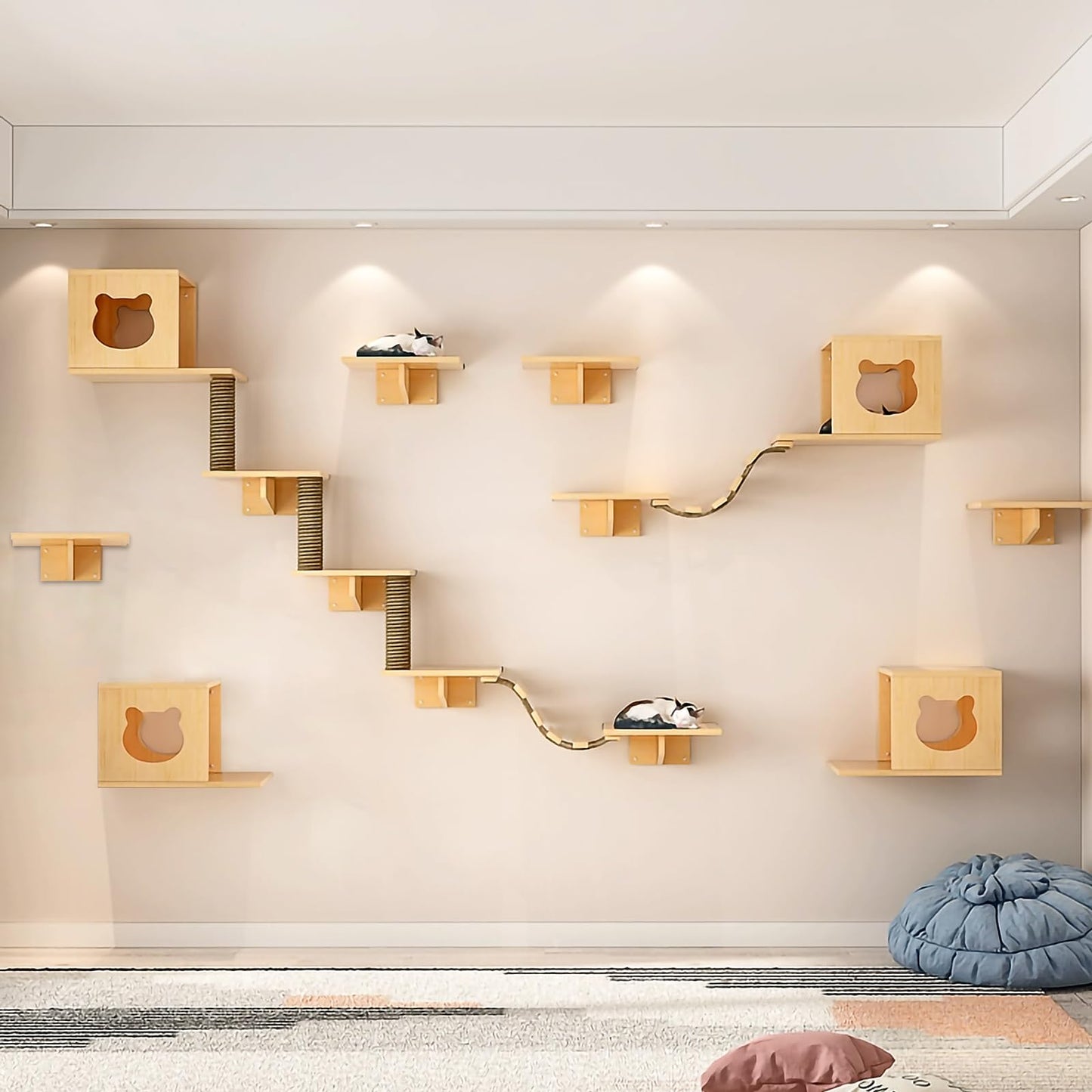 Cat Wall Furniture Set with Shelves and Bridge