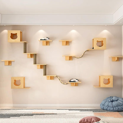 Cat Wall Furniture Set with Shelves and Bridge