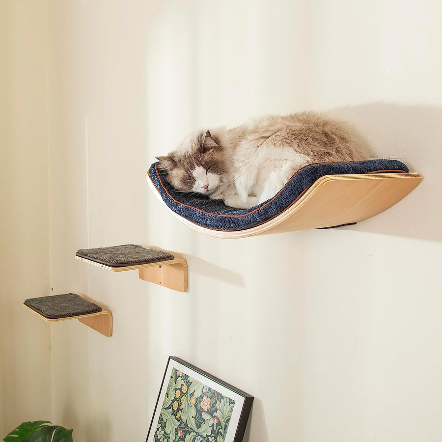 Curved Cat Wall Shelf Set with Steps & Perches