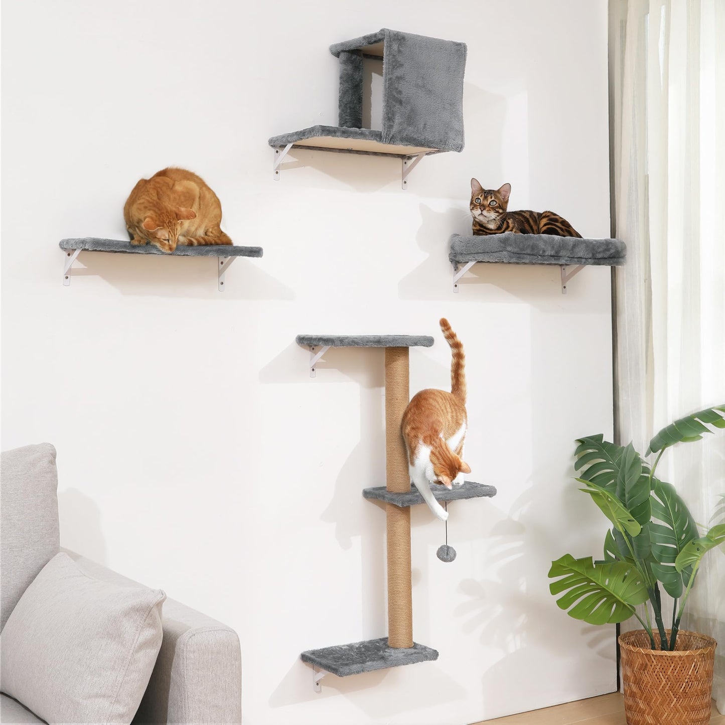 4-Piece Cat Wall Furniture Set with Scratching Post