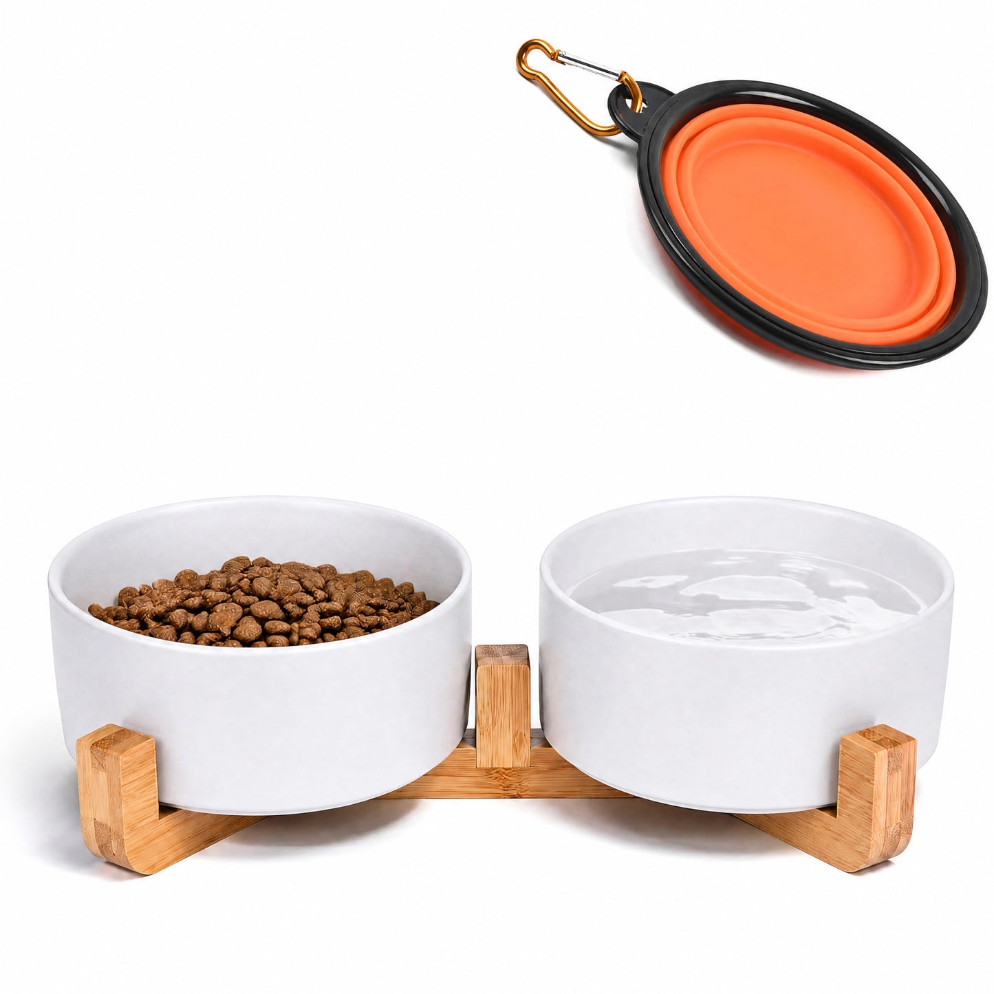 Ceramic Pet Bowl Set with Wooden Stand