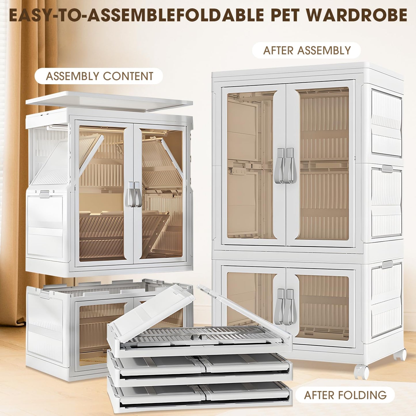 2-Tier Pet Clothing Storage Cabinet with Hanging Rod