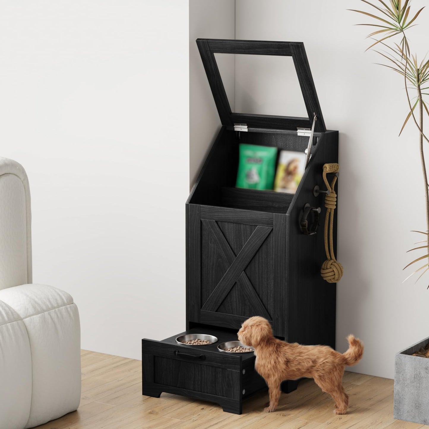 Pet Feeding Station with Elevated Bowls & Storage