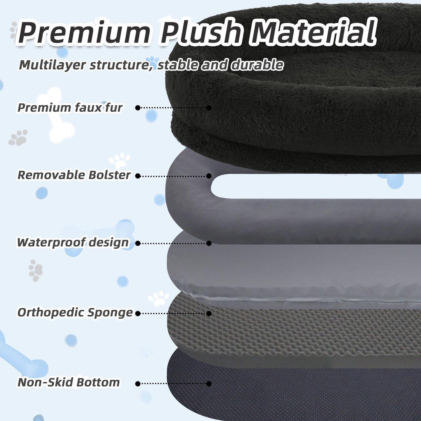 Human-Sized Faux Fur Pet Bed with Pillow Set