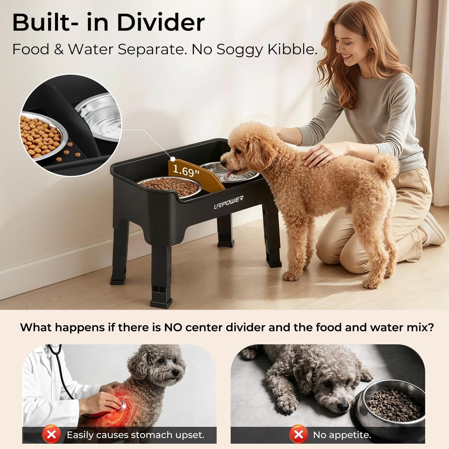 Adjustable Elevated Dog Bowl Set with Licking Plate