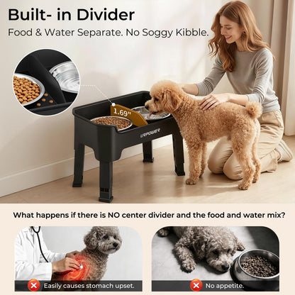 Adjustable Elevated Dog Bowl Set with Licking Plate