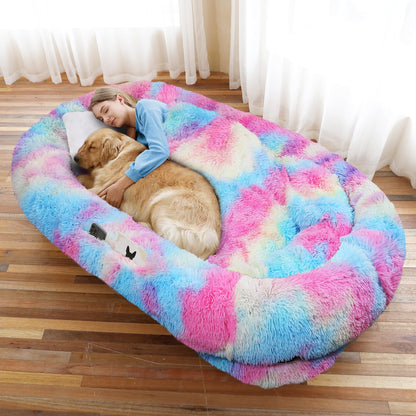 Human-Sized Faux Fur Pet Bed with Pillow Set