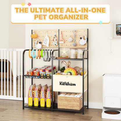 Dog Toy Storage Basket with Feeding Station