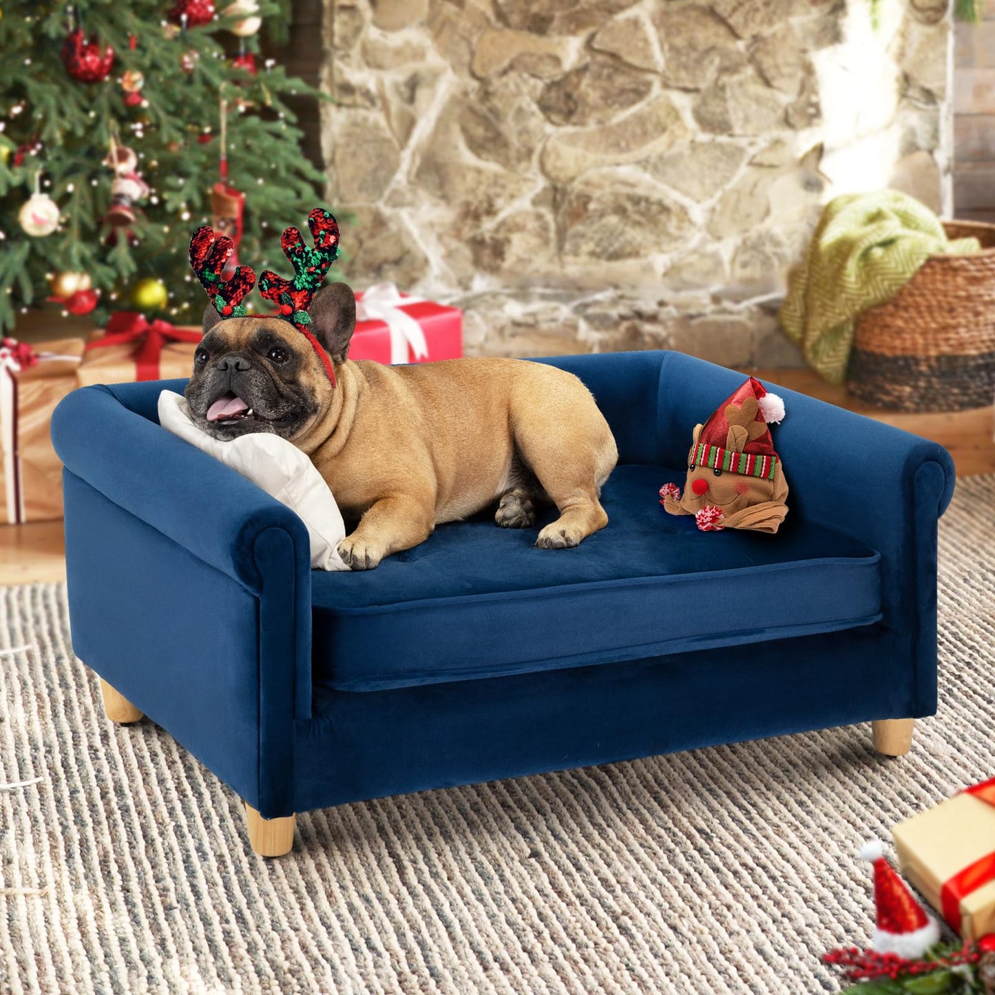 Velvet Pet Sofa Bed with Supportive Cushion
