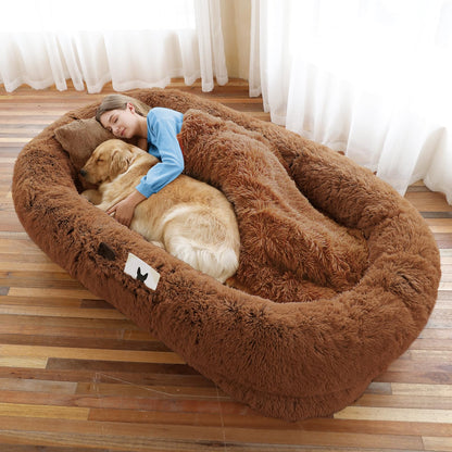Human-Sized Faux Fur Pet Bed with Pillow Set