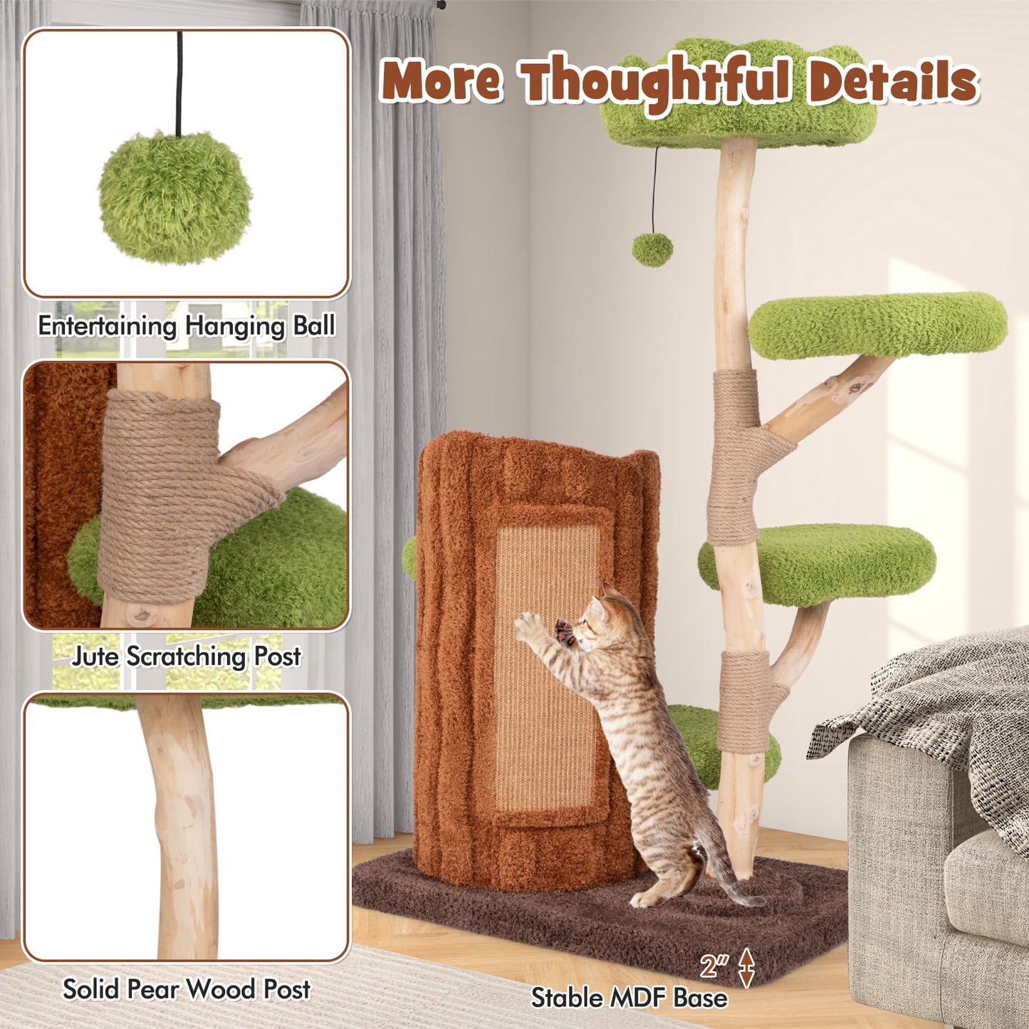 55-Inch Wooden Cat Tree with House & Platforms