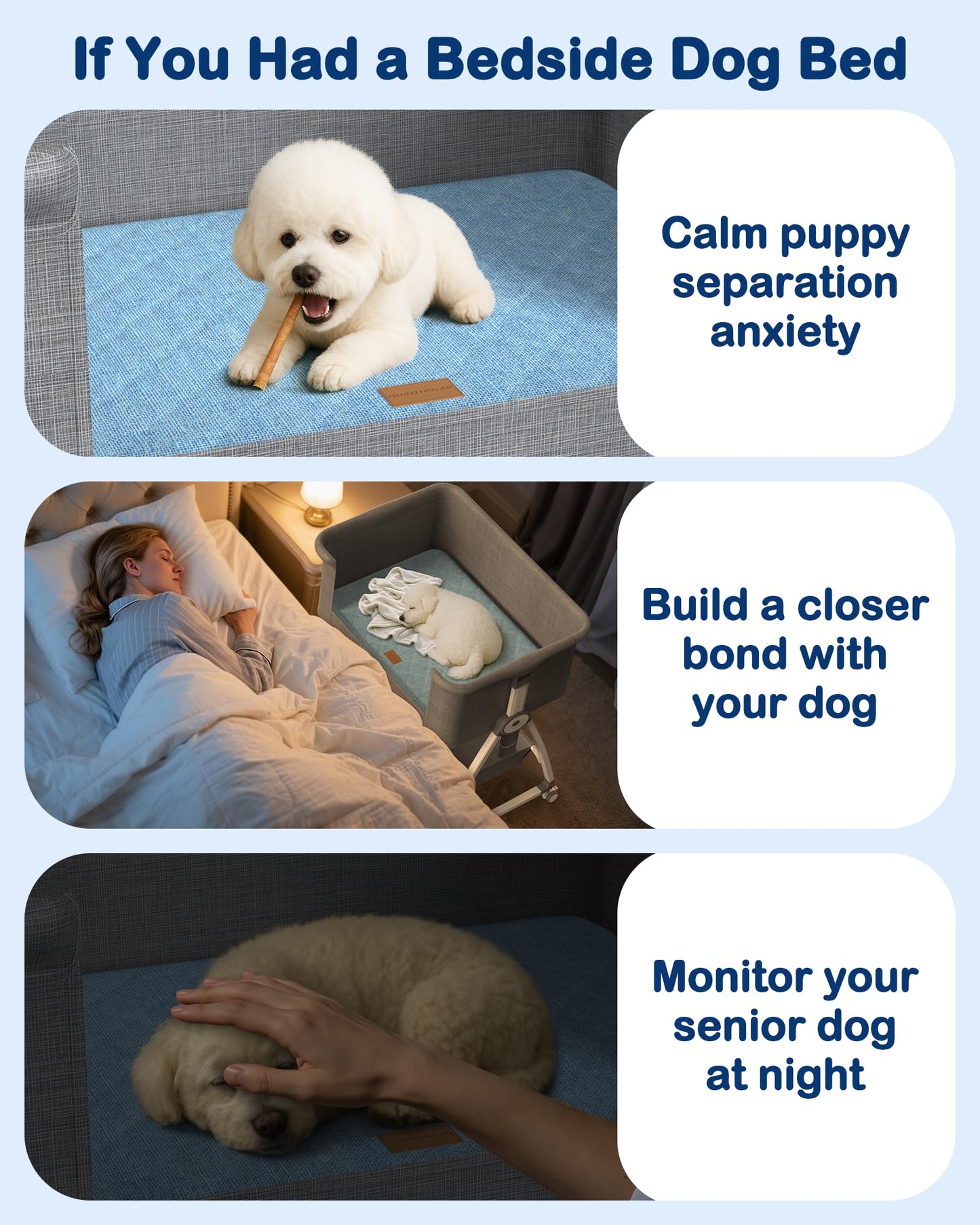 Adjustable Bedside Pet Bed for Small & Medium Dogs