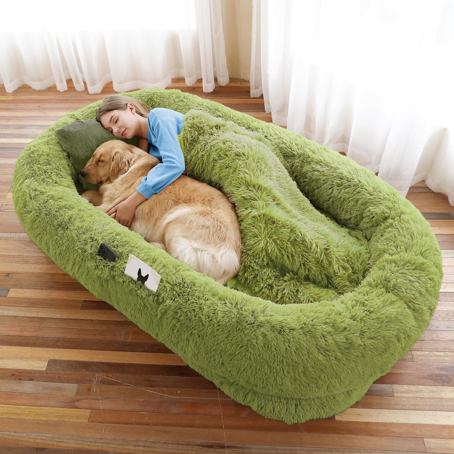 Human-Sized Faux Fur Pet Bed with Pillow Set