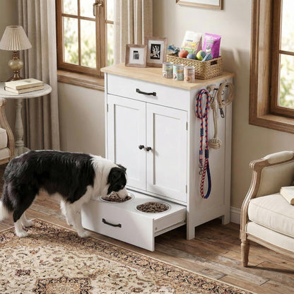 Elevated Pet Feeding Station with Drawer Storage