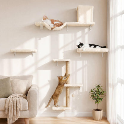 4-Piece Cat Wall Furniture Set with Scratching Post