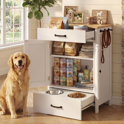 Elevated Pet Feeding Station with Drawer Storage