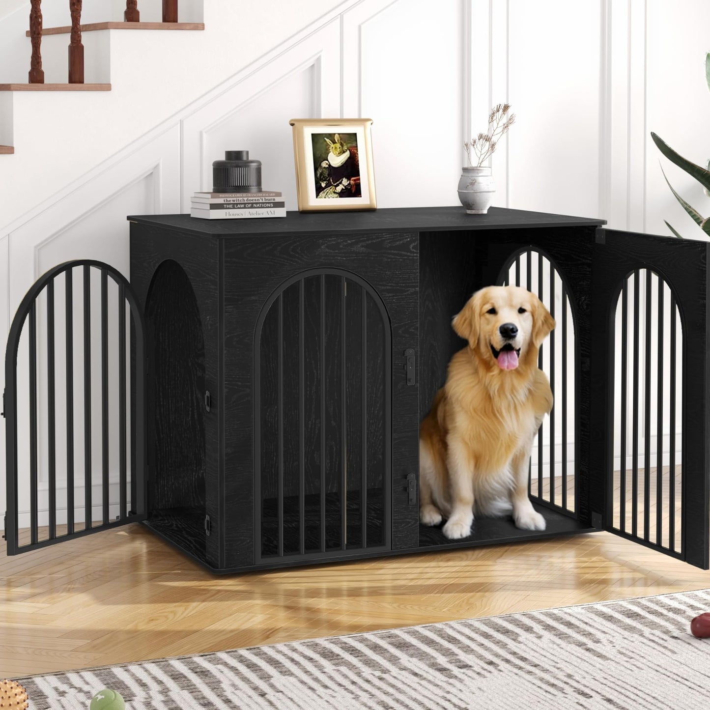 Wooden Dog Crate Furniture with Side Table Design