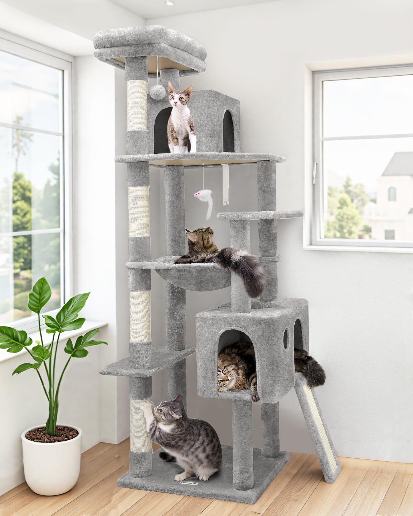 70-Inch Heavy-Duty Cat Tree with Condo & Hammock