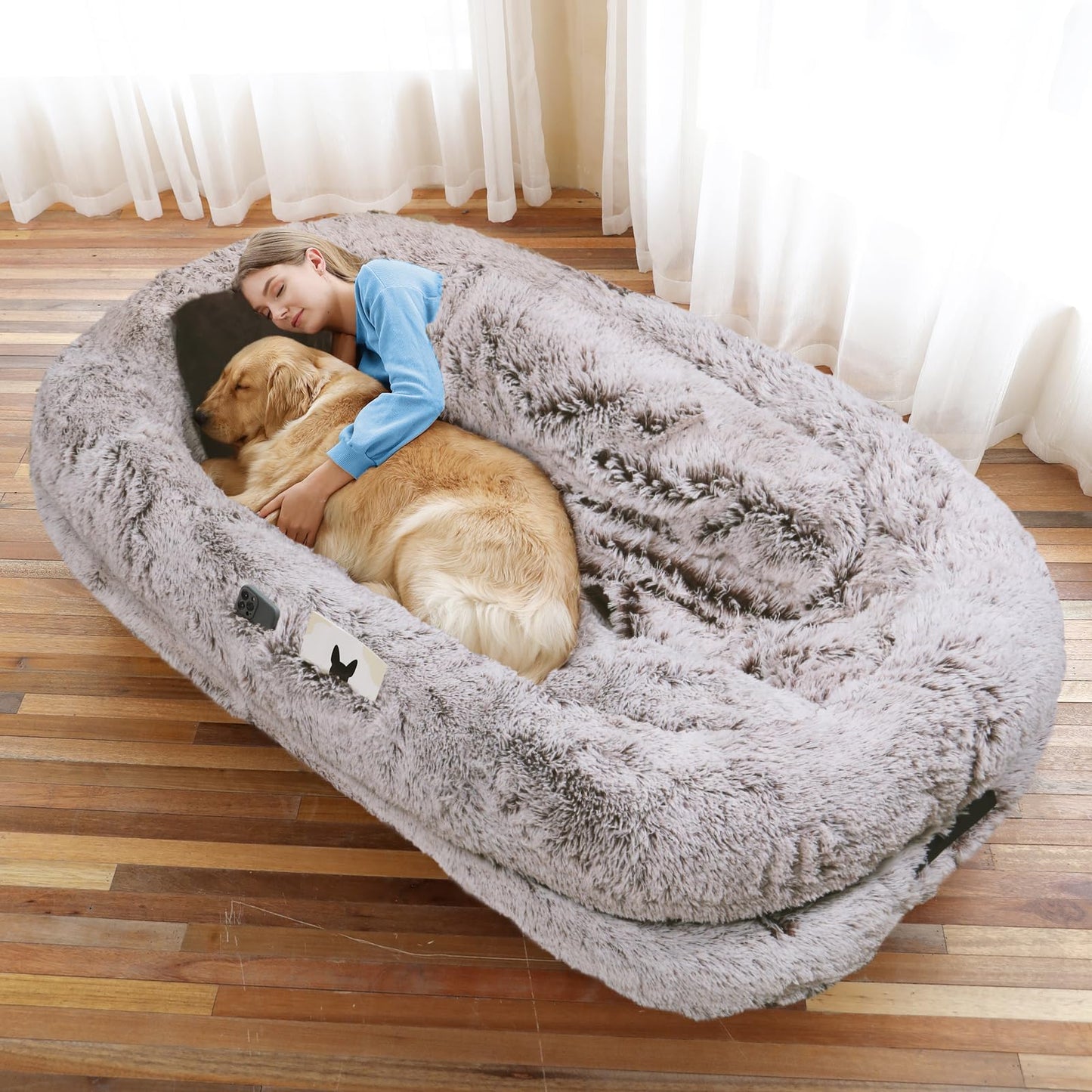 Human-Sized Faux Fur Pet Bed with Pillow Set