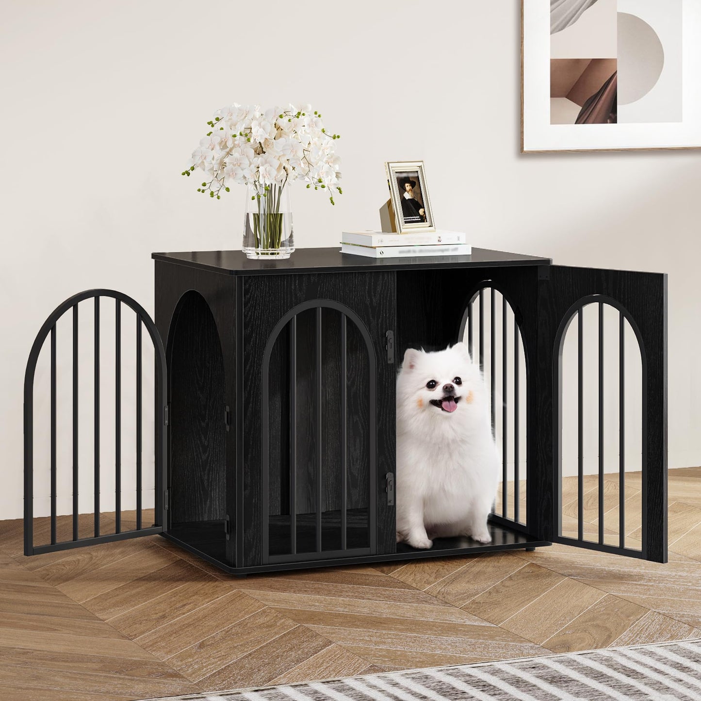 Wooden Dog Crate Furniture with Side Table Design