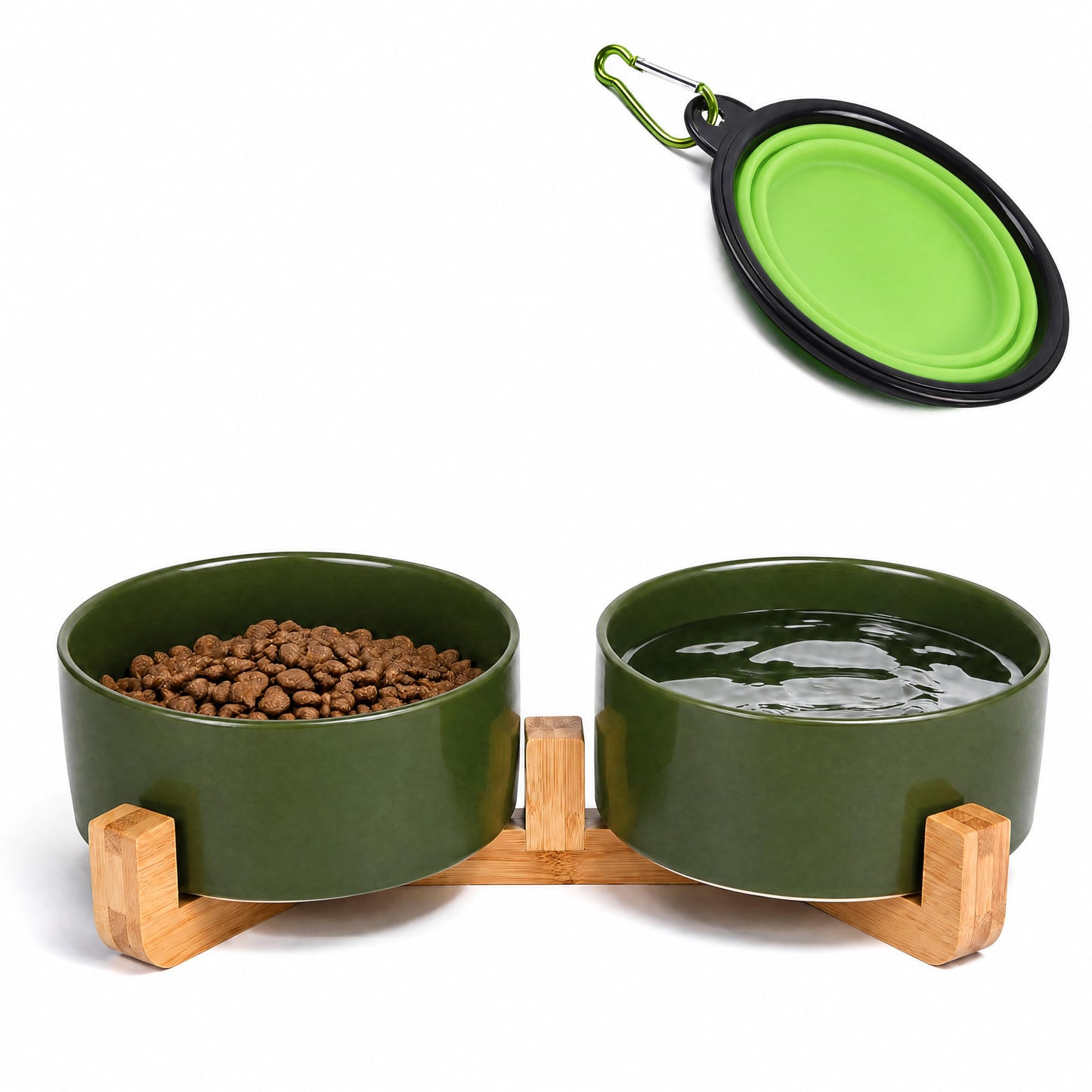 Ceramic Pet Bowl Set with Wooden Stand