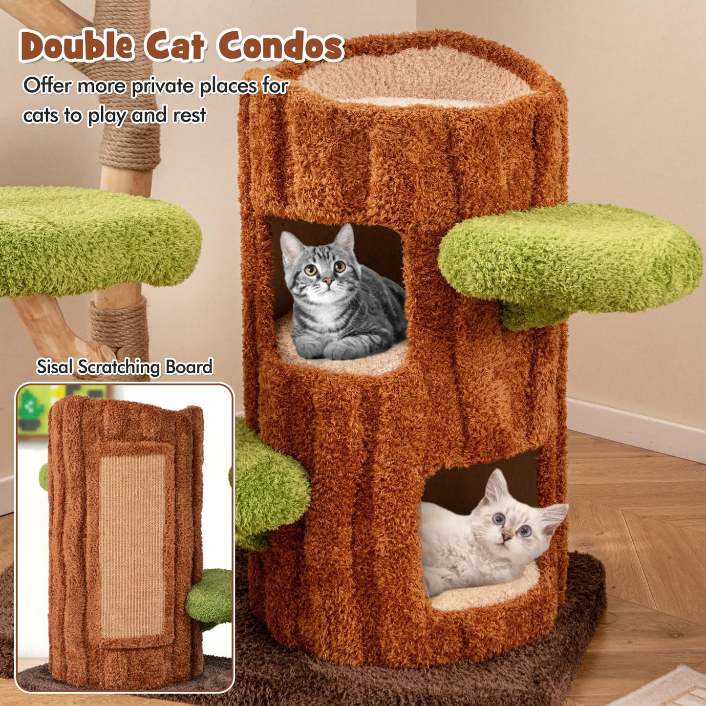 55-Inch Wooden Cat Tree with House & Platforms