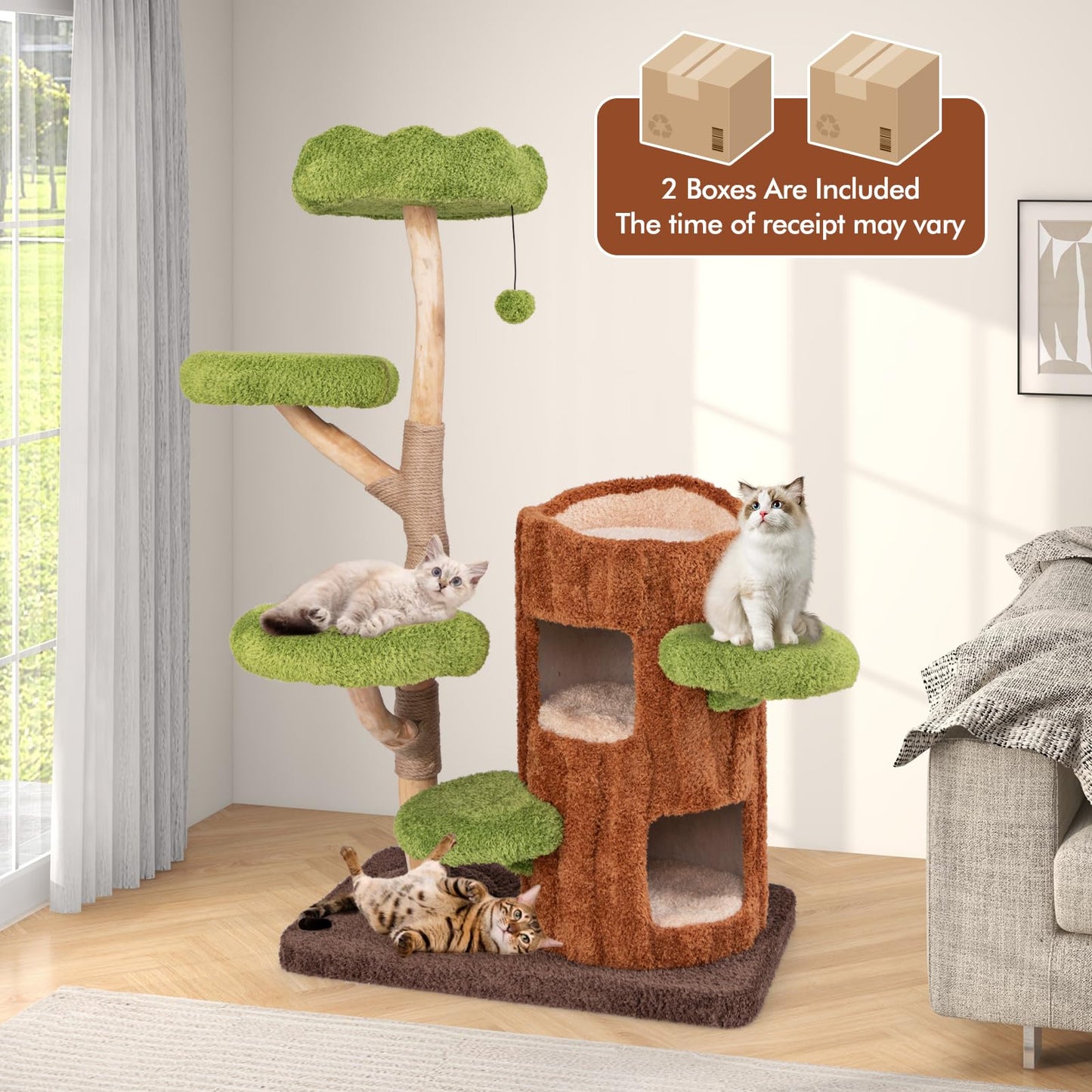 55-Inch Wooden Cat Tree with House & Platforms