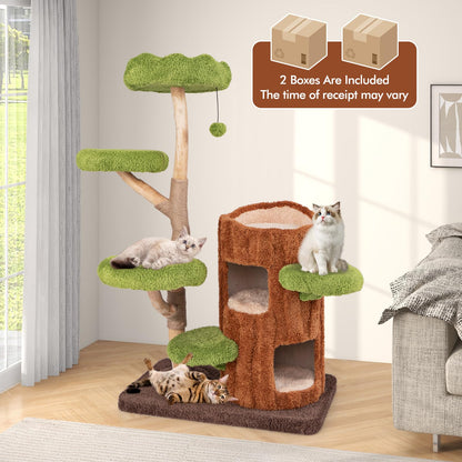 55-Inch Wooden Cat Tree with House & Platforms