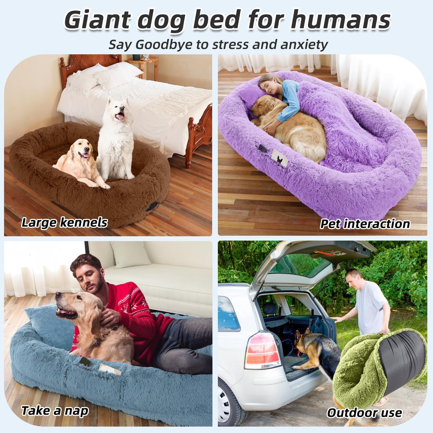 Human-Sized Faux Fur Pet Bed with Pillow Set