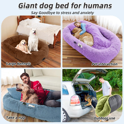 Human-Sized Faux Fur Pet Bed with Pillow Set