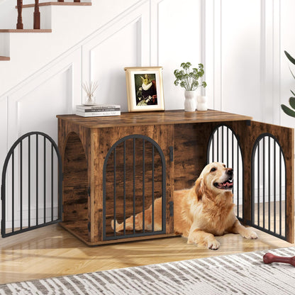 Wooden Dog Crate Furniture with Side Table Design