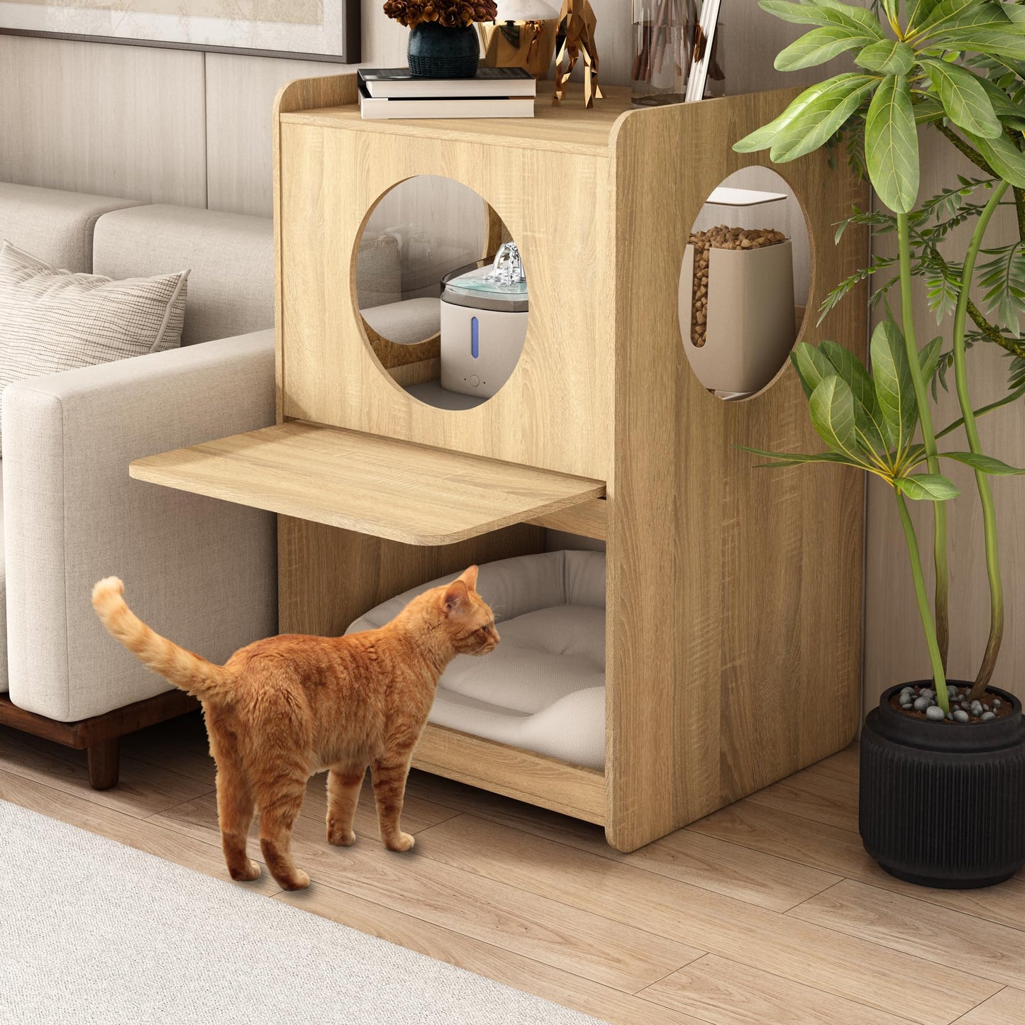 Elevated Pet Feeding Station with Storage Shelf