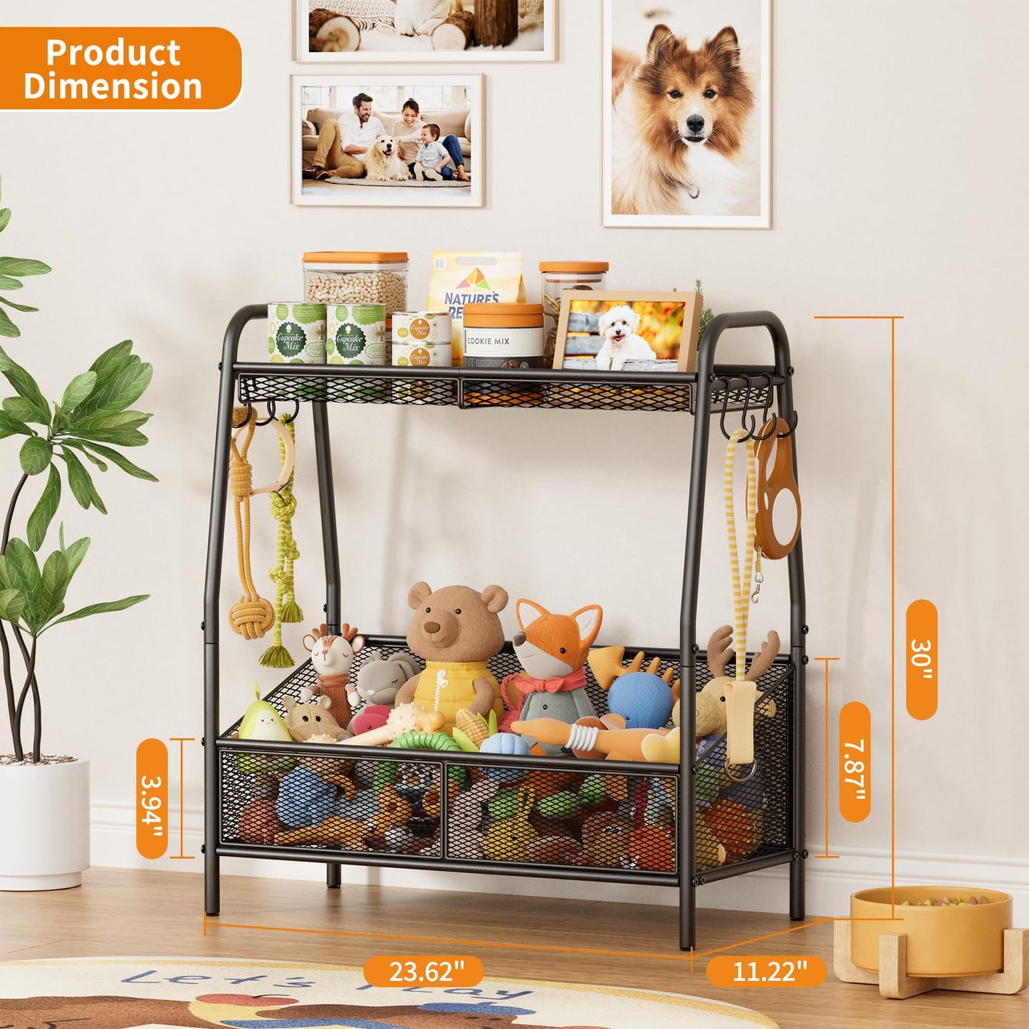 Metal Pet Toy Storage Basket with Open Organizer