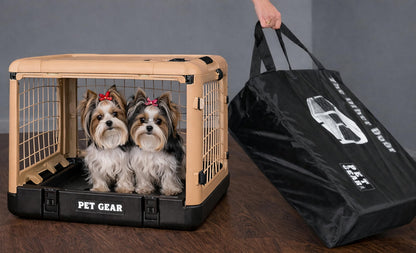 4-Door Steel Pet Crate with Plush Bed & Travel Bag