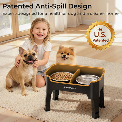 Adjustable Elevated Dog Bowl Set with Licking Plate