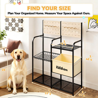 Dog Toy Storage Basket with Feeding Station