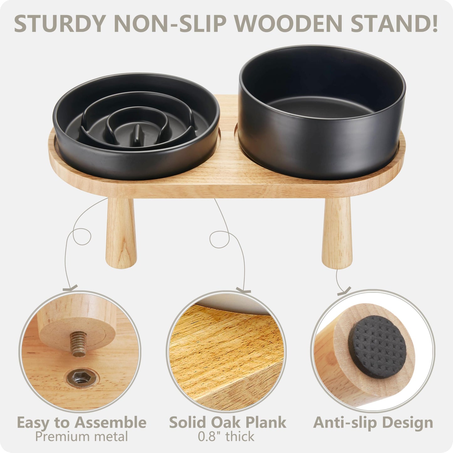Ceramic Slow Feeder Bowl Set with Wooden Stand