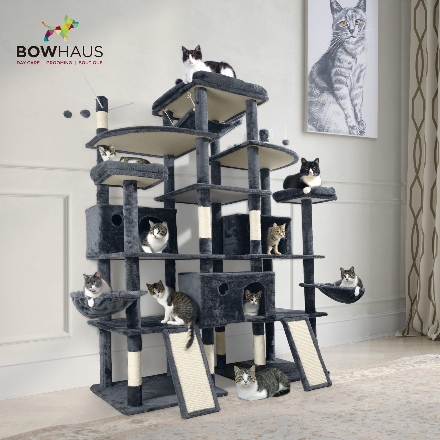 80-Inch Large Cat Tree with Condo & Hammock