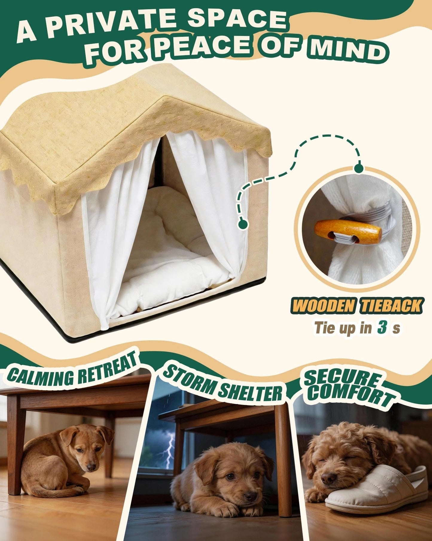 Indoor Pet Tent Bed with Cushion & Frame