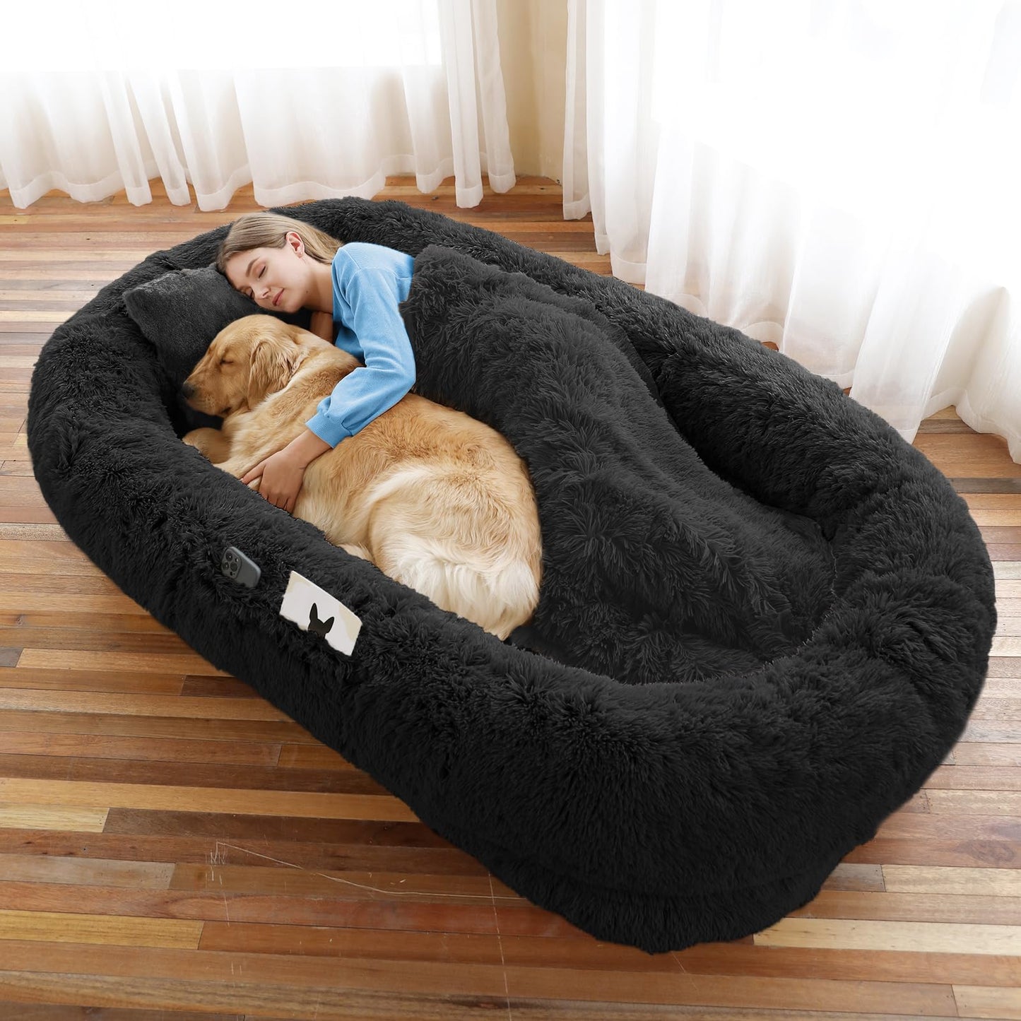Human-Sized Faux Fur Pet Bed with Pillow Set