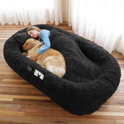 Human-Sized Faux Fur Pet Bed with Pillow Set