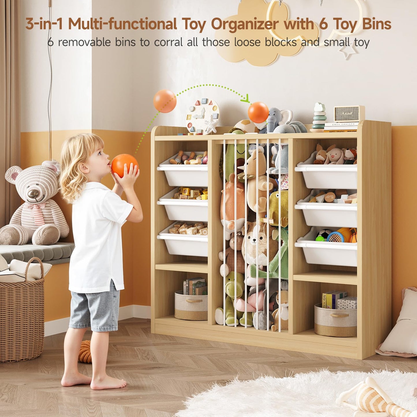 Toy Storage Organizer with Removable Bins & Shelf