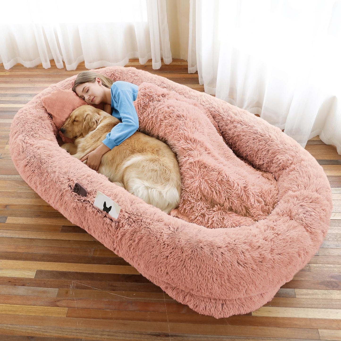 Human-Sized Faux Fur Pet Bed with Pillow Set