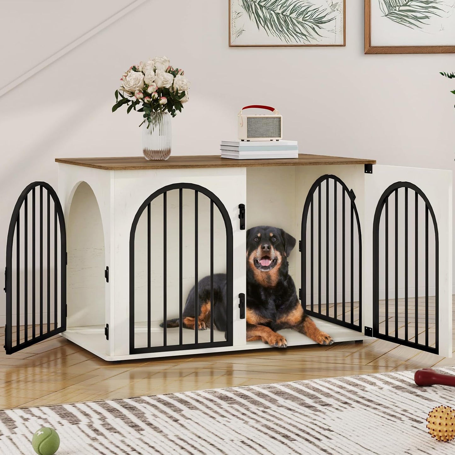 Wooden Dog Crate Furniture with Side Table Design