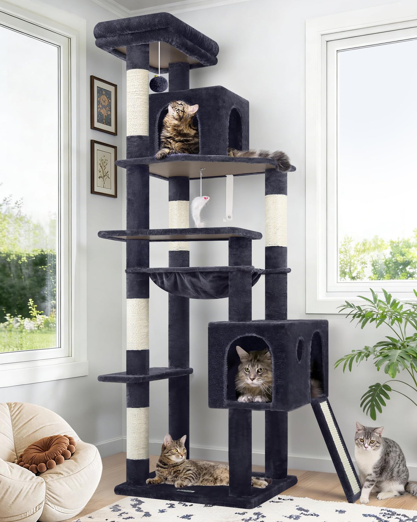70-Inch Heavy-Duty Cat Tree with Condo & Hammock