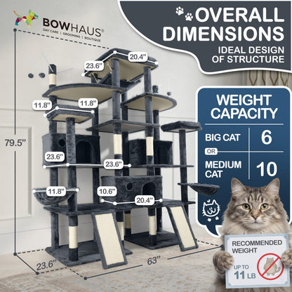 80-Inch Large Cat Tree with Condo & Hammock