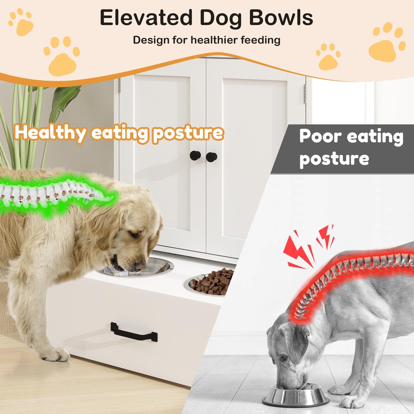Elevated Pet Feeding Station with Drawer Storage