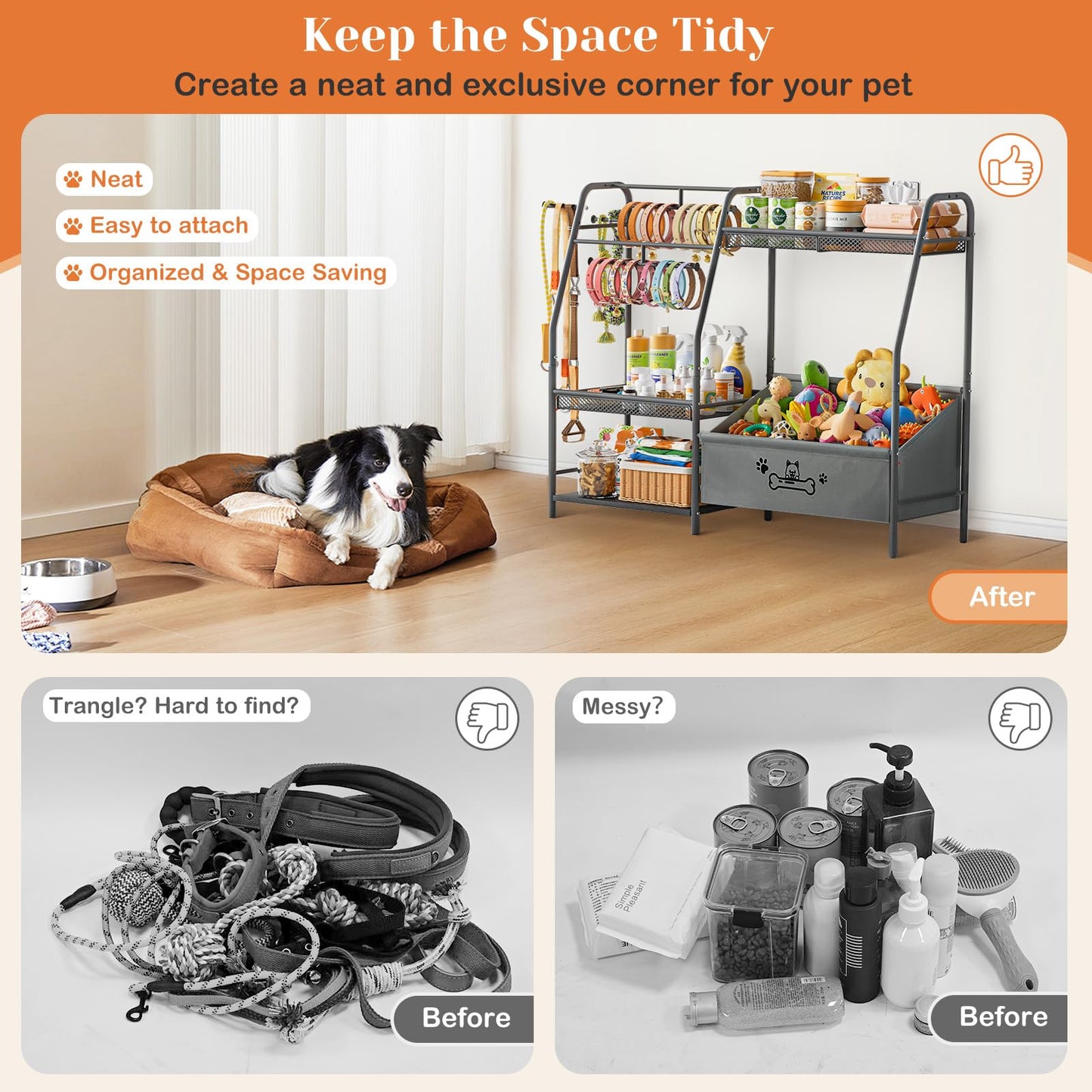 Large Pet Toy Storage Cabinet with Leash Hook