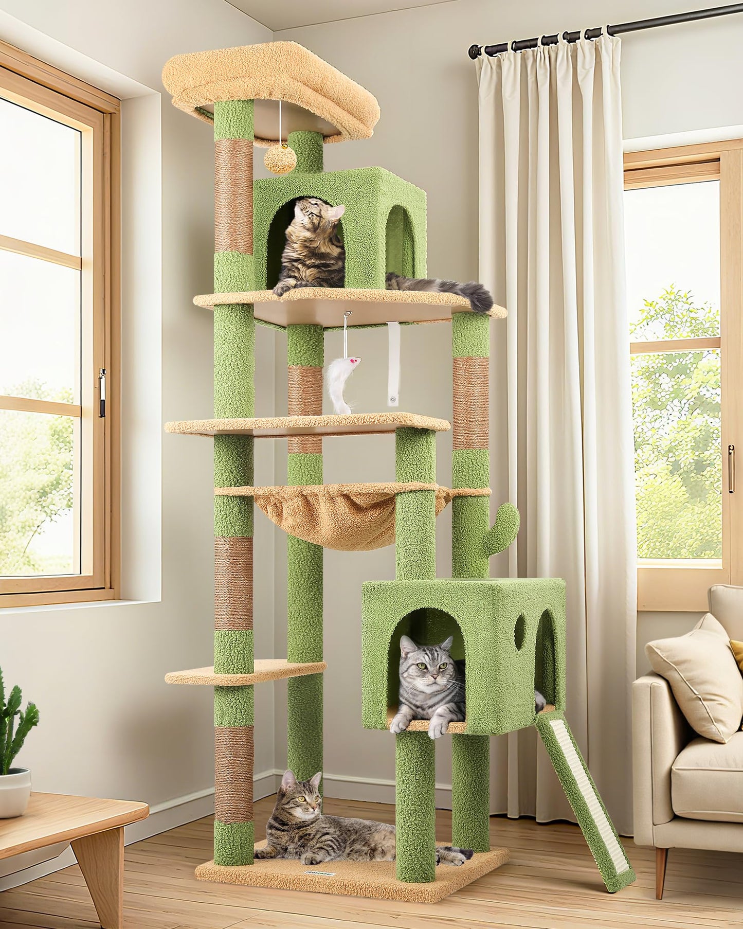 70-Inch Heavy-Duty Cat Tree with Condo & Hammock