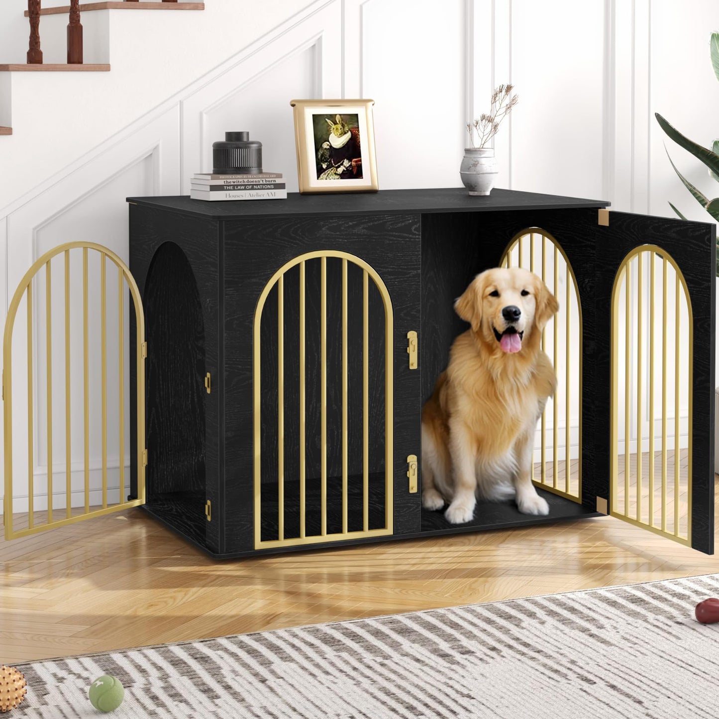 Wooden Dog Crate Furniture with Side Table Design
